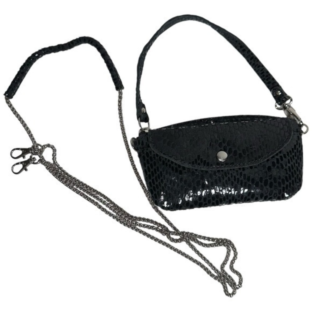 Sorial New York Black Snakeskin Snap Pocket Mini Wristlet Shoulder Crossbody Bag